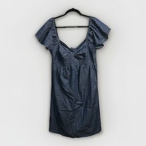 LA Relaxed Organic Cotton Blue Chambray Eyelet Sundress Farmhouse Country Size L